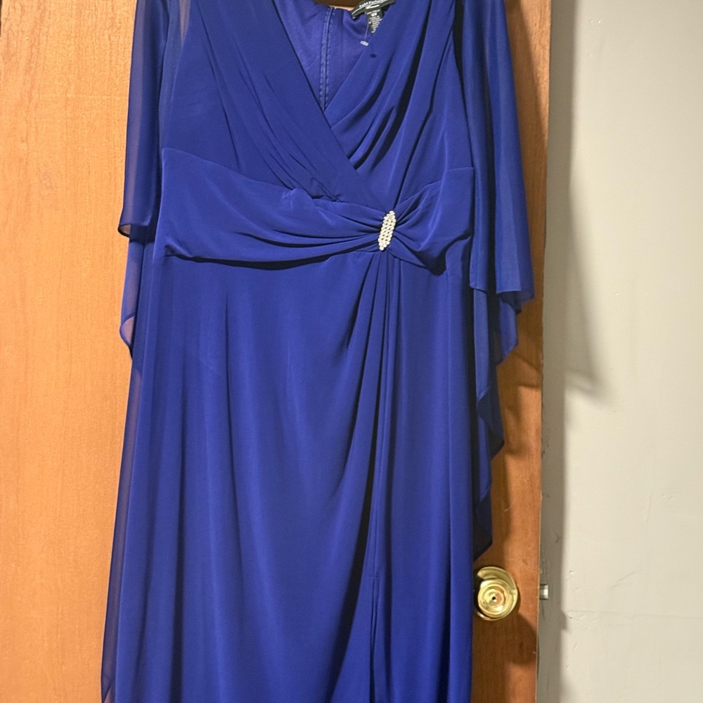 R&M Richards Blue Ruched Wrap Gown